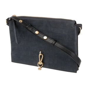 All Saints Sheringham Suede Croc-Embossed Women's Shoulder Bag w/ Gold Hardware